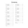A contents page listing 33 English tests and puzzle sections with their page numbers