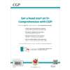The back cover of an 11+ English practice book for ages 7-8, highlighting features like assessment tests and an online