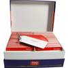 A box of 700 red and white flash cards for 11+ verbal reasoning, with sample cards showing words like abandon and formulaic