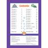 A contents page listing alphabet letters and activities, with page numbers and cartoon sea creatures