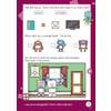 Children match shapes to names, tick the robot with a rectangle head, join dots to draw shapes, and colour a room scene