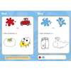 Children colour a tomato, ladybird, car, bear, trousers and whale to match the words red and blue