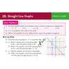 Six questions on straight-line graphs, including identifying line types and finding equations from a grid