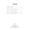 A contents page listing six maths sections with page numbers, plus publisher details at the bottom