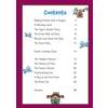 A list of reading stories and puzzles with page numbers, including titles like 'The Tiger's Garden Party' and 'The History