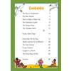 A contents page listing ten short stories and a puzzle, with page numbers and a beach-themed border