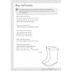 A rhythmic poem about big red boots, with a line drawing of a pair of boots to illustrate the text