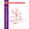 The front cover shows a cartoon mouse in a jacket and trousers, with the title First Comprehension 1 and a space for