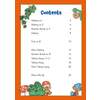 A contents page listing early addition and subtraction topics with page numbers, decorated with cartoon gnomes and a snail