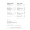 A contents page listing chapters on marketing and finance with page numbers, plus publication details at the bottom