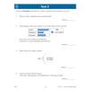 A timed test with four questions on rounding, pictograms, angles, and unit conversion, requiring quick and accurate answers
