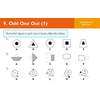 Three sets of five shapes where children must identify the figure that differs from the others in each row