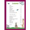 A contents page listing grammar and punctuation topics with page numbers, surrounded by cartoon animals