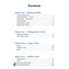 A contents page listing four sections on reading skills, text types and food, with page numbers for each topic