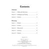 A contents page listing arithmetic and reasoning sections with page numbers, plus publisher details at the bottom
