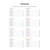 A contents page listing eight weeks of daily spelling practice, with tick boxes to track completed tests