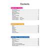 A contents page listing three sections covering reading, word types, and sentences with page numbers