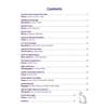 A contents page listing the titles of the reading passages and their page numbers, with a small cat illustration