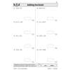 Six decimal addition problems with boxes for answers, plus a tip on lining up points