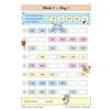 Children fill in missing numbers in eight sequences to 1100, with a self-assessment box at the bottom