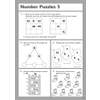 Children solve five maths puzzles involving magic squares, number triangles, multiplication, addition and matching socks