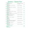 A table of contents listing 12 weekly workouts covering spelling rules and vocabulary themes for Year 3