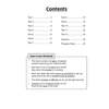 A contents page listing 12 tests and a progress chart, with a guide explaining how to use the book