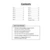 A contents page listing 12 tests and a progress chart, with a guide on how to use the book