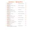 A contents page listing twelve weekly workouts covering phonics, spelling puzzles and vocabulary themes for the spring term