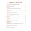 A contents page listing twelve weekly arithmetic workouts for the Spring Term, covering addition, subtraction