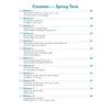 A contents page listing twelve weekly English workouts for the Spring Term, covering spelling, grammar and punctuation