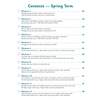 A contents page listing twelve weekly arithmetic workouts covering decimals, fractions, division and multiplication