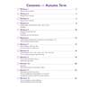 A contents page listing twelve weekly workouts covering Year 6 English topics like spelling, punctuation and grammar