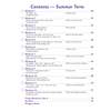 A contents page listing twelve weekly spelling and vocabulary workouts with page numbers and tick boxes for tracking progress