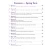 A contents page listing twelve weekly arithmetic workouts covering fractions, decimals and percentages