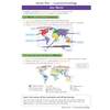 A teaching page explaining continents and biomes with two labelled world maps and a key
