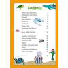 A table of contents listing Year 6 maths topics from addition to graphs, with page numbers and underwater illustrations
