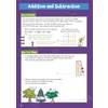 A page teaching multi-step addition and subtraction with a worked example, followed by two practice questions involving