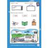 Children colour one ticket and suitcase, match words to pictures, and write the number one to complete an airport scene