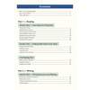 A contents page listing sections on reading and writing with page numbers for each topic