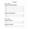 A contents page listing reading and writing tests with page numbers