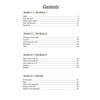 A table of contents listing four sections covering greetings, numbers, body parts and animals with page numbers