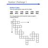 Children fill a crossword-style grid with twelve four-digit perfect cubes, testing their knowledge of number properties