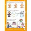 Children circle the gingerbread man with the number 0, trace a path to a jar with one biscuit