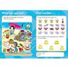 Children describe a busy beach scene, circle the odd items out, and colour a star to finish
