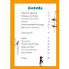 A contents page listing maths topics from adding to mixed problems, with page numbers and cartoon climbers decorating