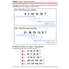 Two worked examples show how to find the next number in a sequence, followed by five practice puzzles for children to solve