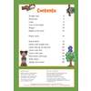 A contents page listing writing topics like straight lines and shapes, with page numbers and cartoon illustrations