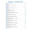A contents page listing twelve weekly phonics workouts covering alternative spellings and sentence writing, with page numbers