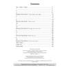 A list of phonics topics and tricky words with page numbers, plus publication details at the bottom